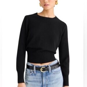 J.Crew Cashmere Cropped Fit Black Crewneck Pull On SweaterQuiet Luxury Small